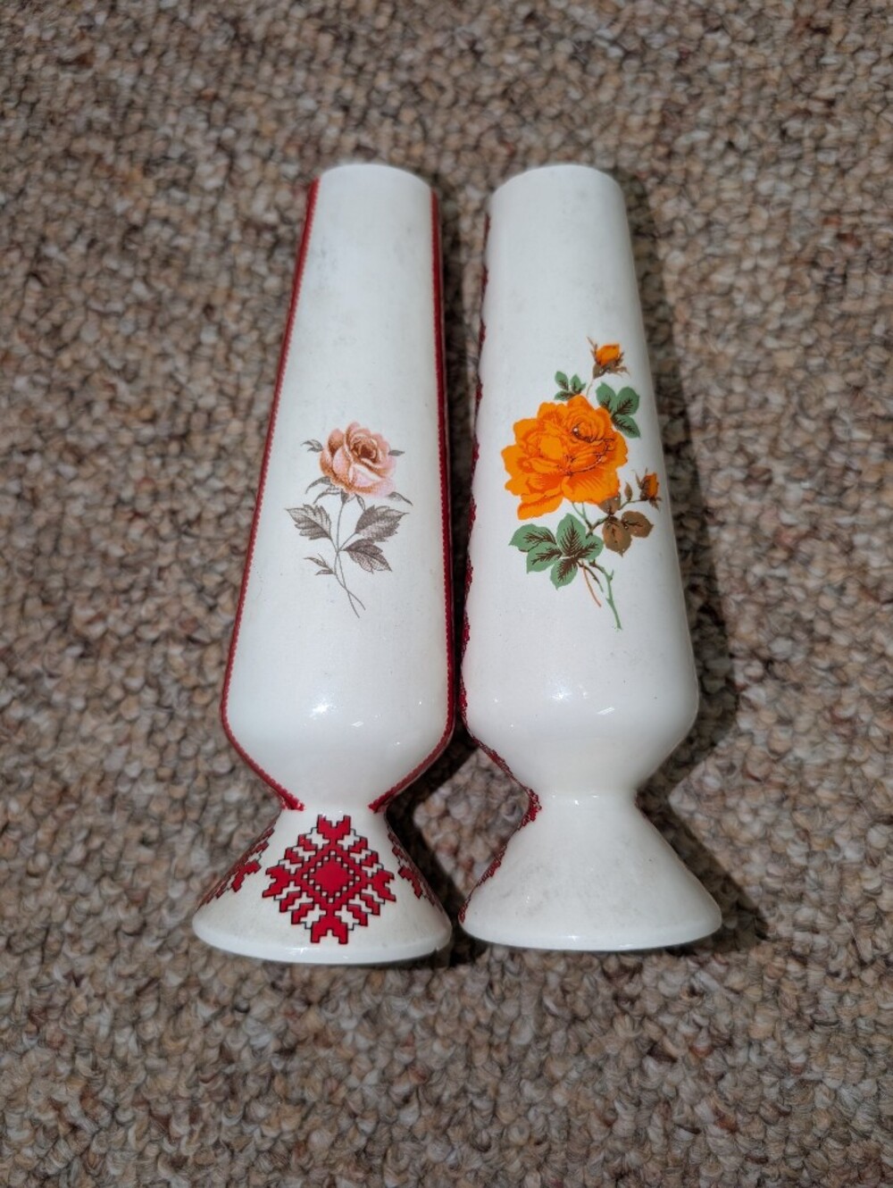Vintage Ukrainian Folk Art Ceramic Bud Vases Set of 2